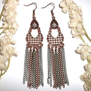 Mixed Metal Chandelier Earrings Chain Copper Silver Bronze Dangle Drop Set C221